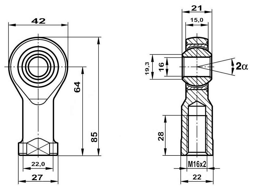Gelenkkopf - M12 x 1,75 mm links